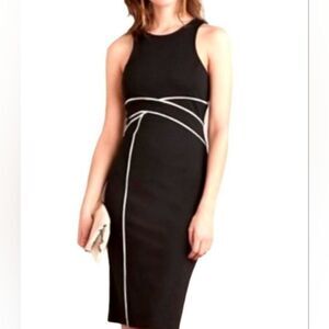 Anthopolog Maeve Sleeveless Black Midi Dress White Pipiing Trim Sz 2 #02…